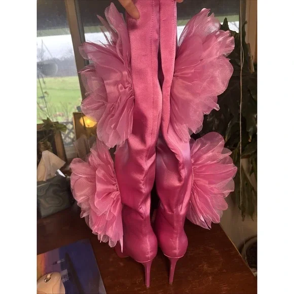 AZALEA WANG PRETTY IN PINK Size: 10 BLOSSOMED PINK Tulle FLOWER BOOT 80s Prom - Picture 4 of 7
